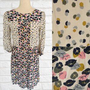 Boden Size 6 Floral Pattern 3/4 Sleeve Shift Dress Navy Pink Off White Eclectic